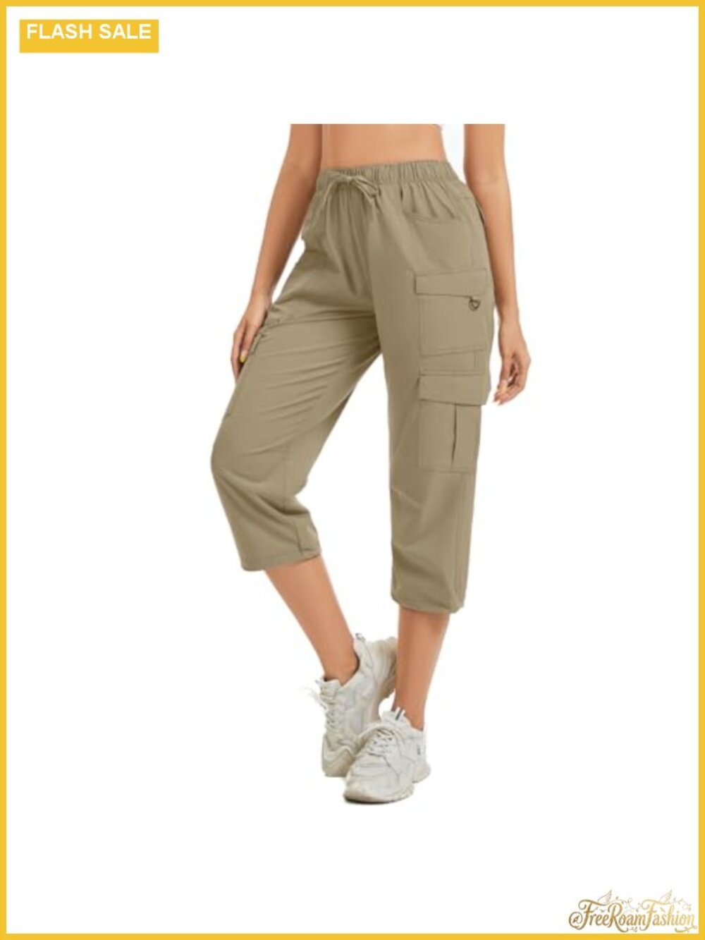 Women's Cargo Capri Shorts Stretch Quick Dry Elastic Waist Hiking Pockets
